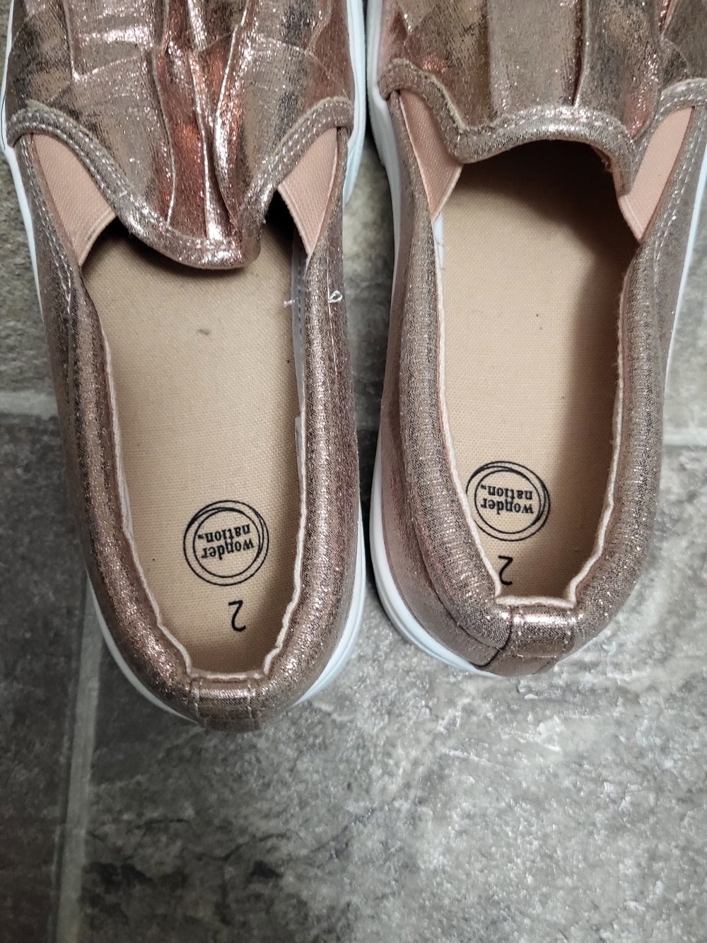 wonder nation Metallic Rose Gold Slip-On Sneakers for Kids
